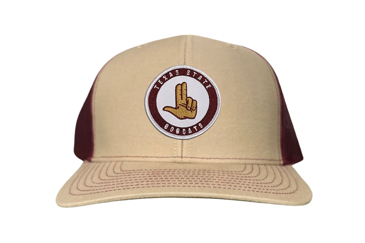 Texas State University circle logo hat with adjustable back strap