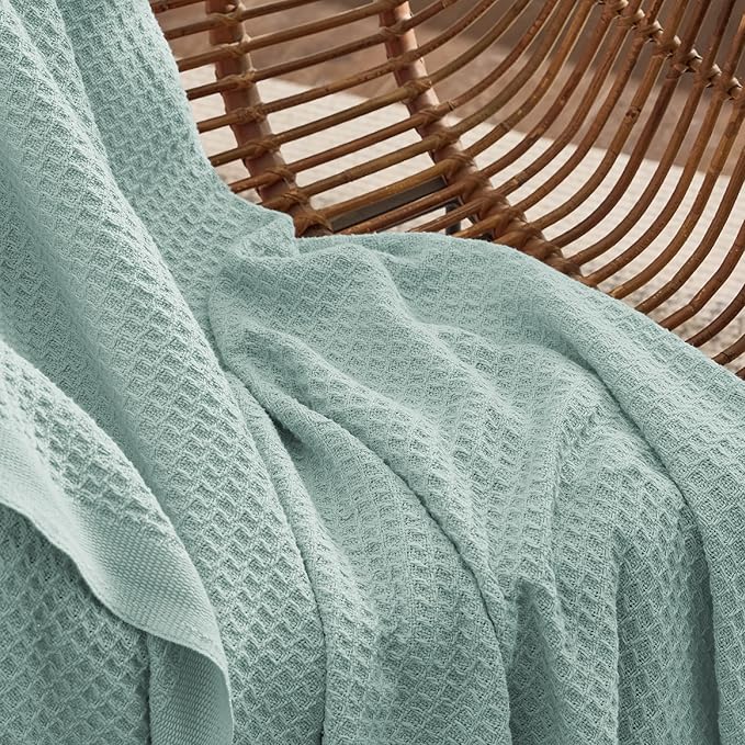Bedsure 100% Cotton Blanket Twin XL Size for College Dorm - Breathable and Soft, Waffle Weave Twin Blanket for Summer, Dorm Room Essentials, Mint, 66x90 inches