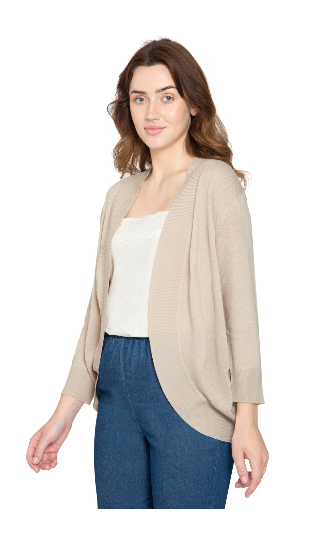 Women's Open Front Curved Hem Cardigan Soft Knit Layering Piece