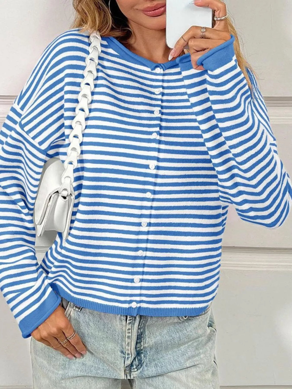 Striped Button-Up Cardigan