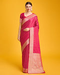 Hot pink Banarasi satin silk saree featuring elaborate zari brocade work