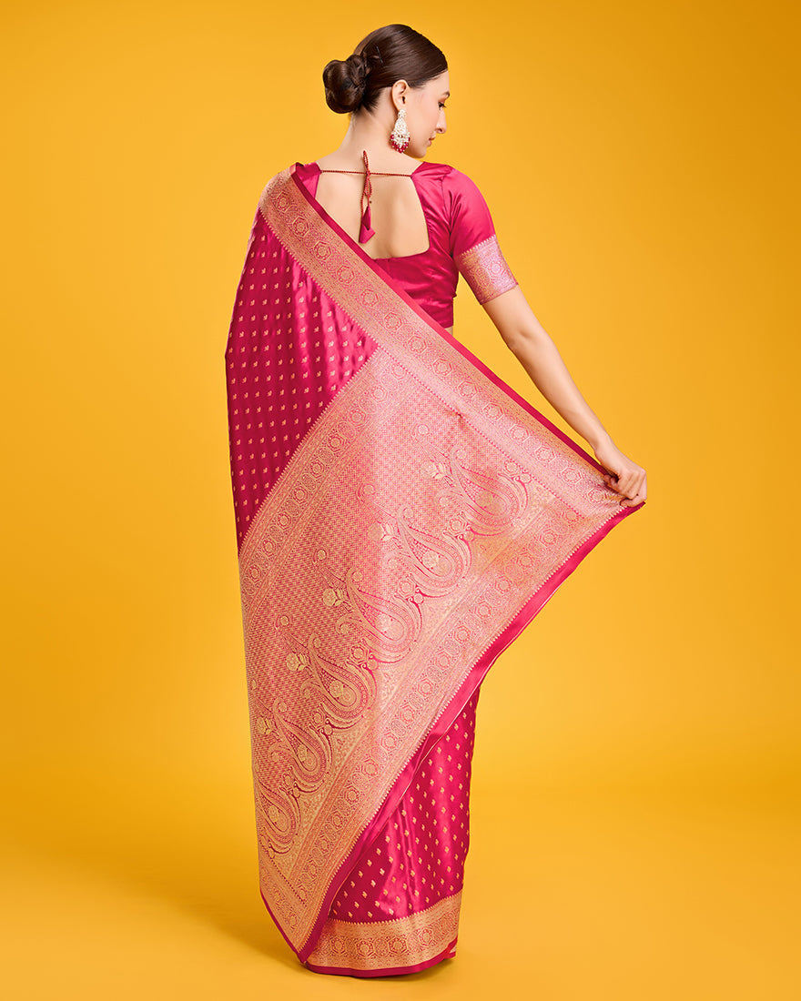 Hot Pink Banarasi Satin Silk Saree with Rich Zari Brocade