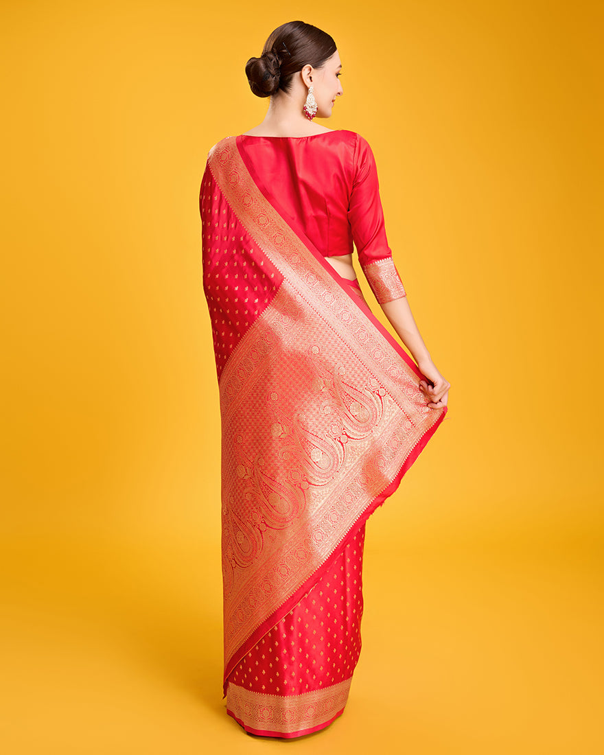 Red Banarasi Satin Silk Saree with Rich Brocade Zari Work