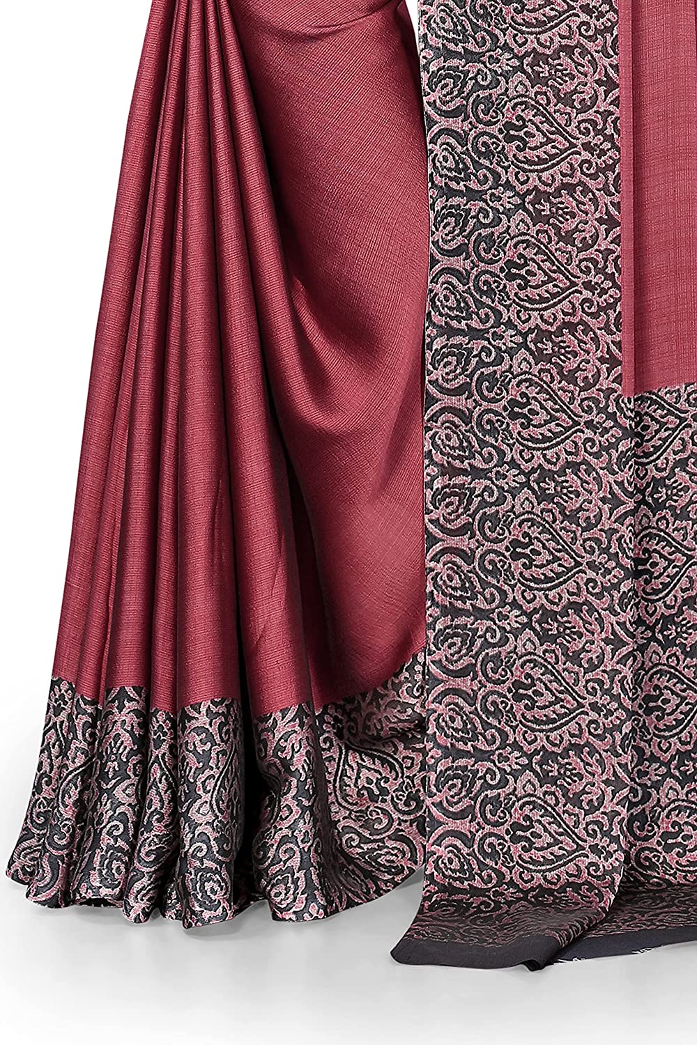 Pink & Black Printed Chiffon Saree with Kalamkari Design