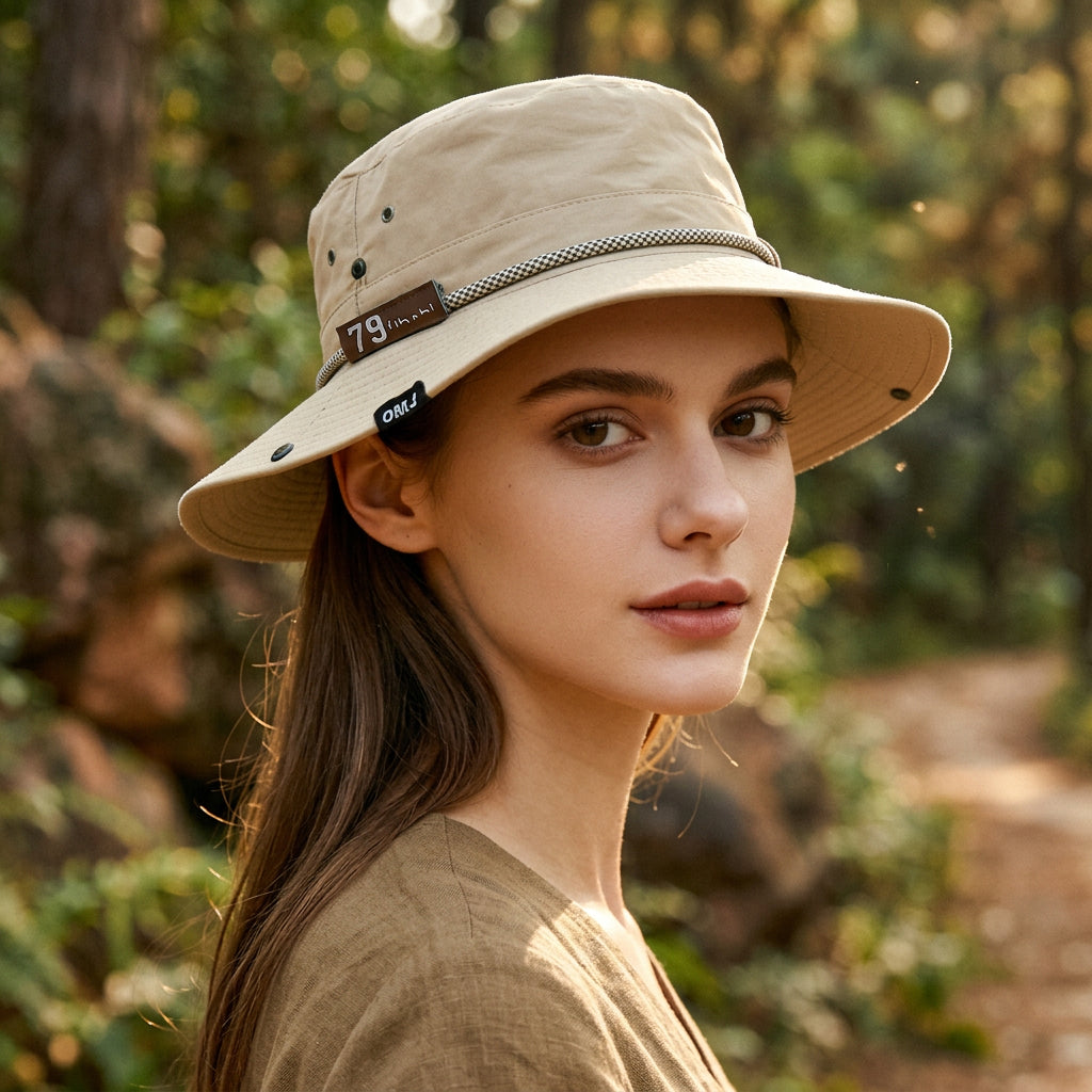 Leather Brim Letter Pattern Fisherman Hat