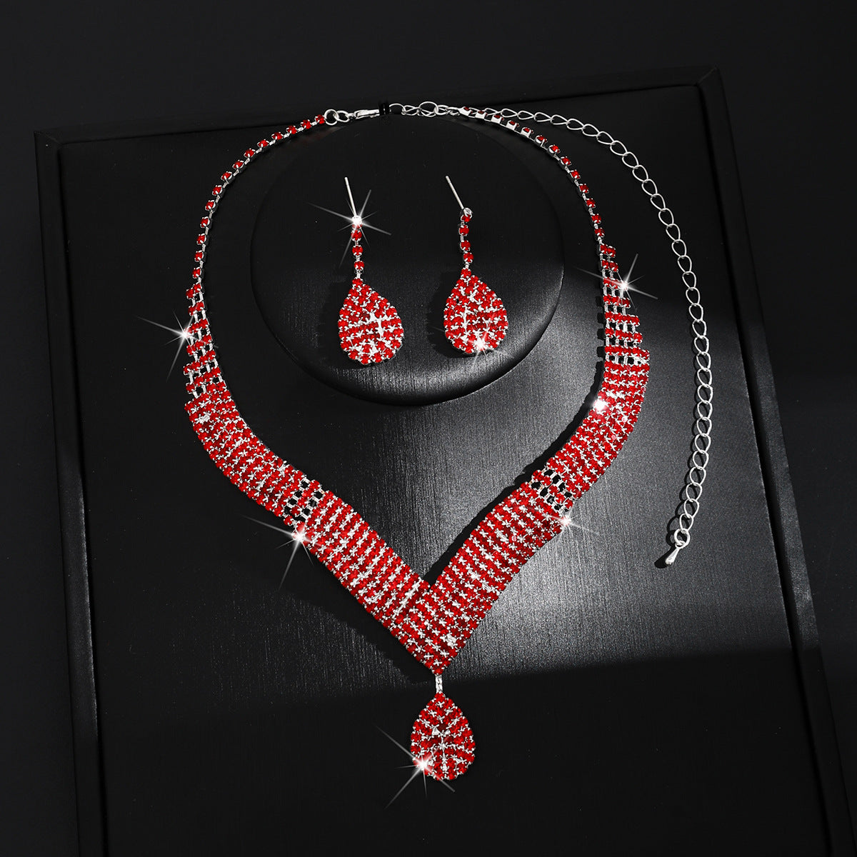 Spot Multi-Color Hot-Selling Wedding Jewelry Necklace Earrings Jewelry Set Luxury Rhinestone Bridal Set Chain