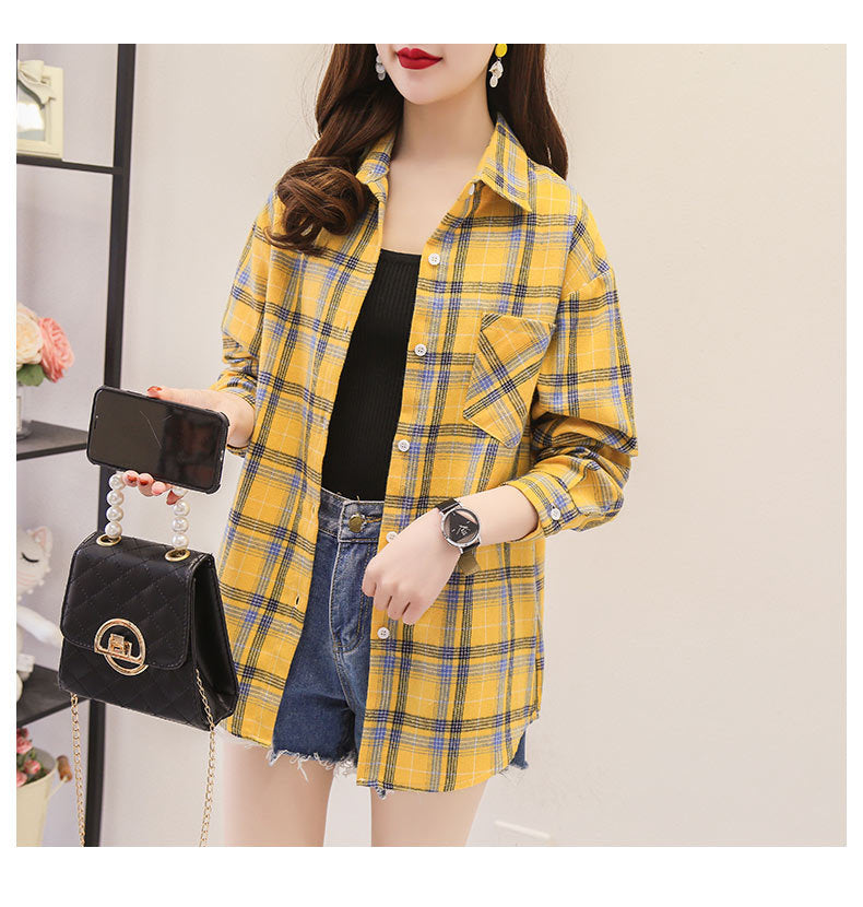 Loose Fit Cotton Plaid Long Sleeve Button-Up Shirt for Women - Image 2