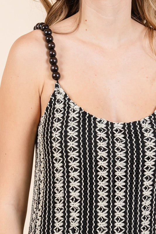 Striped Scoop Neck Maxi Cami Dress with Beaded Straps