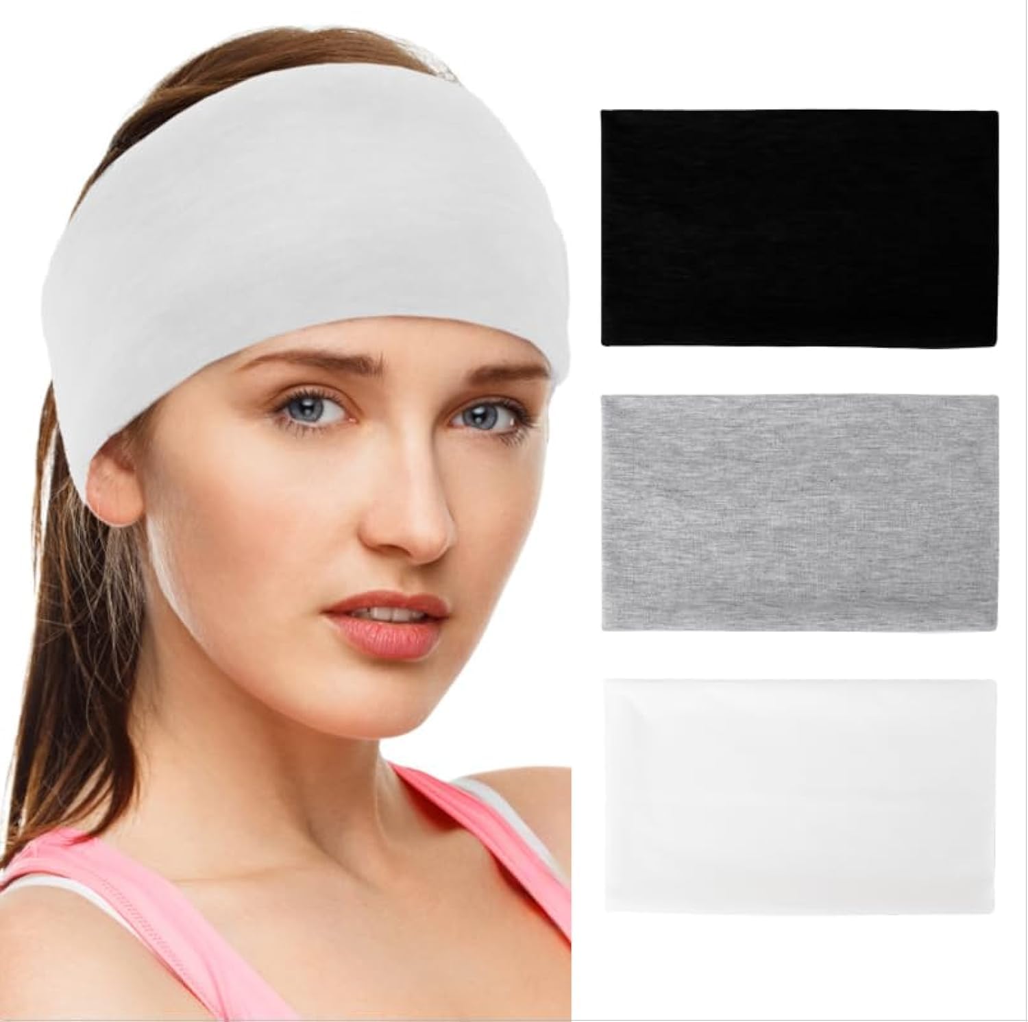 LYFENX Extra Wide Headbands Set for Women - Thick Stretchy Cloth Bands for Hair Non-Slip Athletic and Workout Yoga Headbands