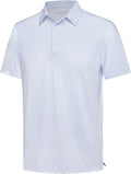 Men's light blue and white striped short sleeve moisture-wicking golf polo shirt