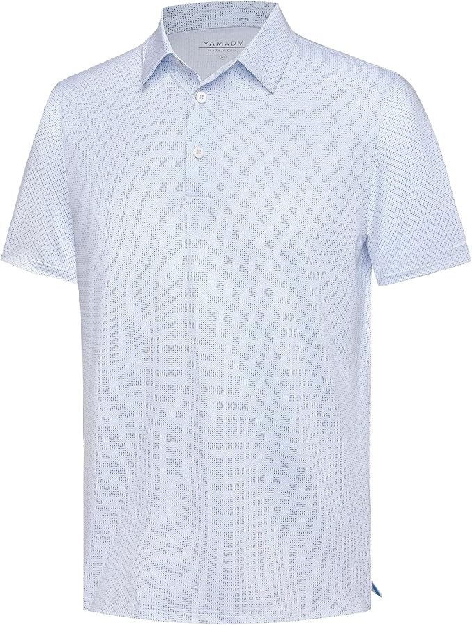 Close up of men's striped moisture-wicking golf polo with reflective sleeve cuff detail