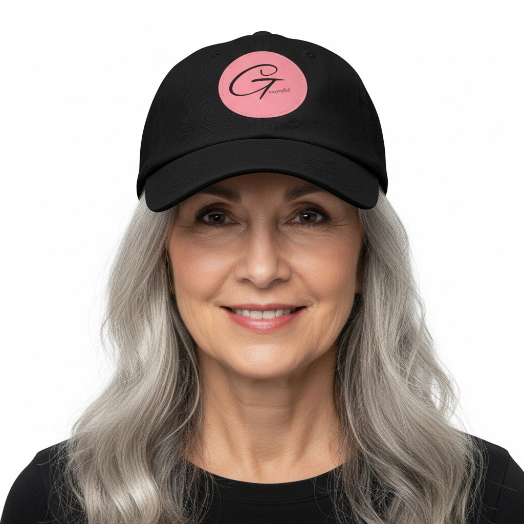 Unisex unstructured cotton baseball cap with a round leather patch in a minimalist streetwear style