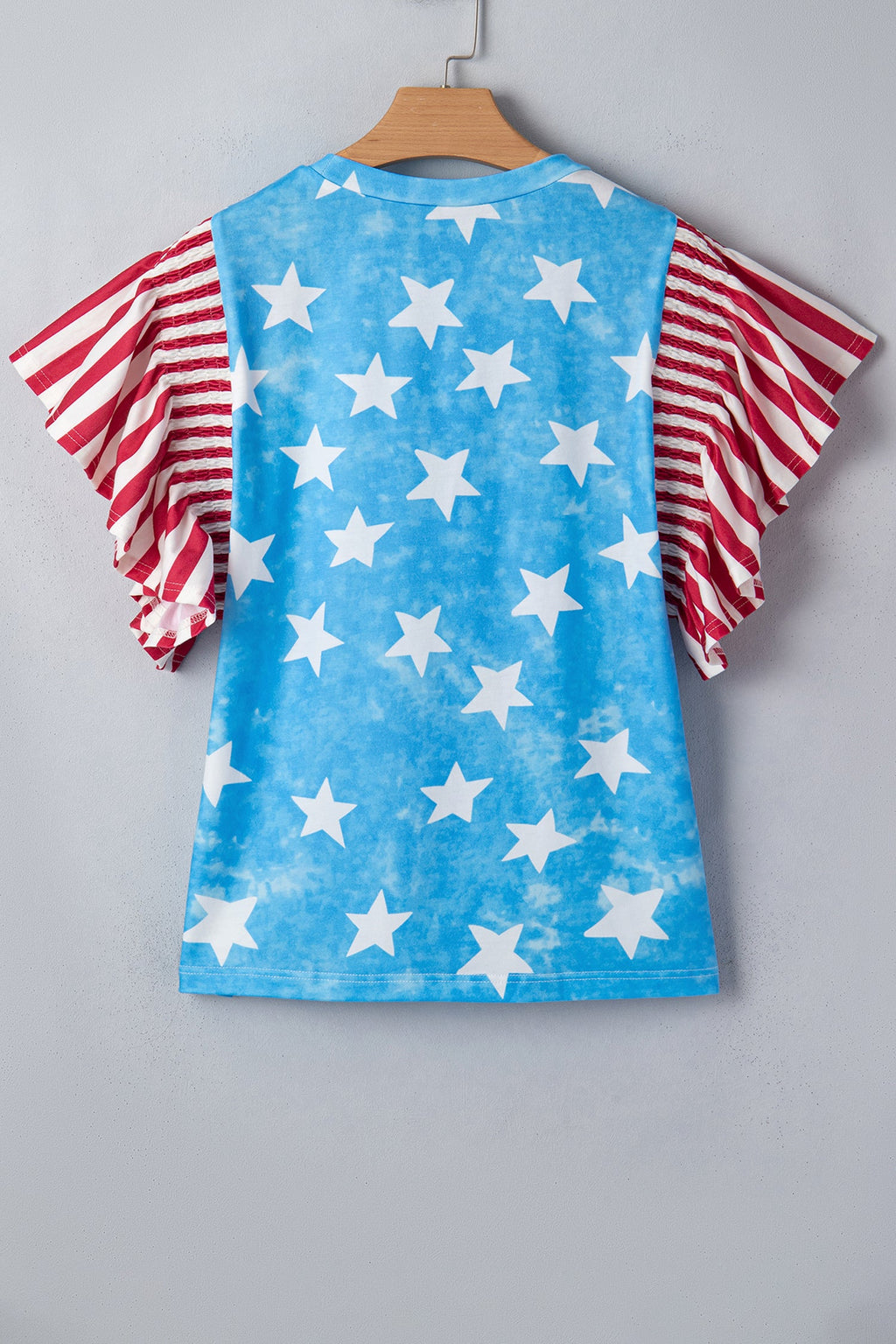 Sky Blue Star Print Striped Ruffle Sleeve Independence Day Top