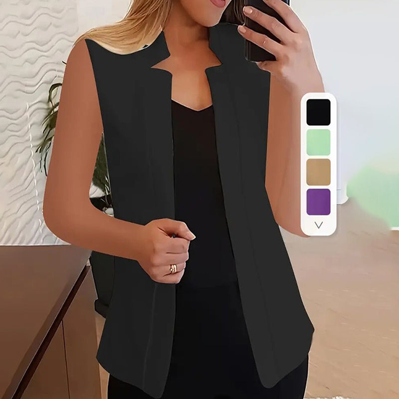 Women's Sleeveless Stand-Collar Open Front Cardigan Vest - Image 6