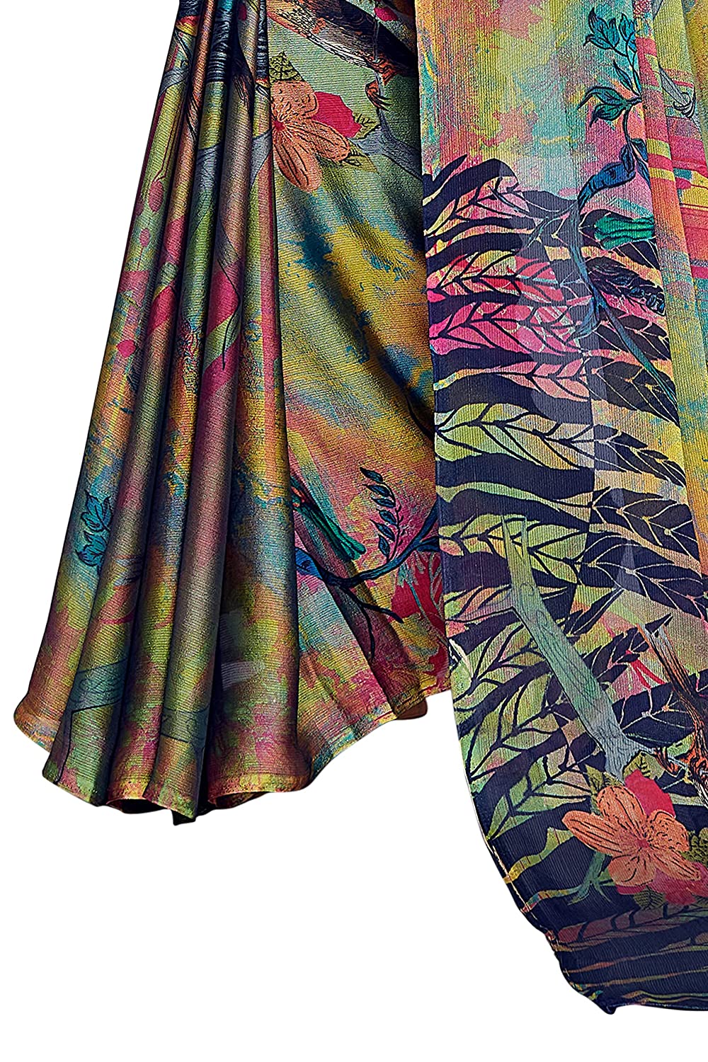 Women's Chiffon Forest Floral Designer Saree with Chevron Blouse