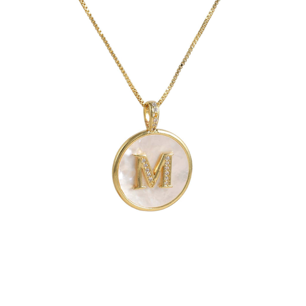 Gold Shell Initial Pendant Necklace Personalized Alphabet Charm