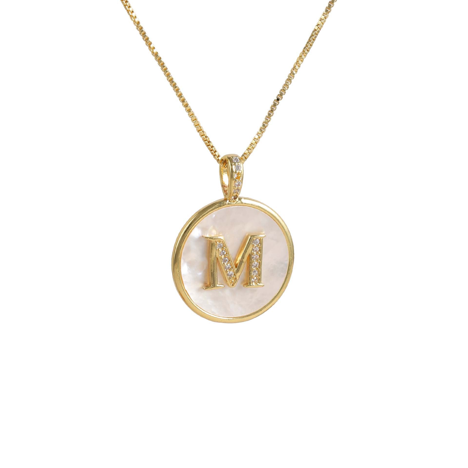 Gold Shell Initial Pendant Necklace Personalized Alphabet Charm