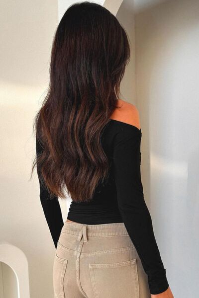 Women's Dark Gray Single Shoulder Long Sleeve Fitted T-Shirt - Image 6
