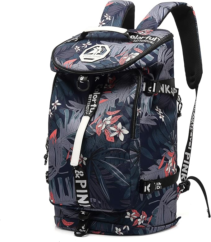 Kalesi Floral Gym Duffle Bag Backpack 4 ways for Women Waterproof with Shoes Compartment for travel Sport Hiking laptop Lightweight