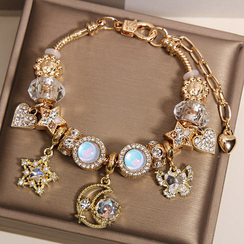 Butterfly Heart-shaped Pendant Beaded Bracelet For Women