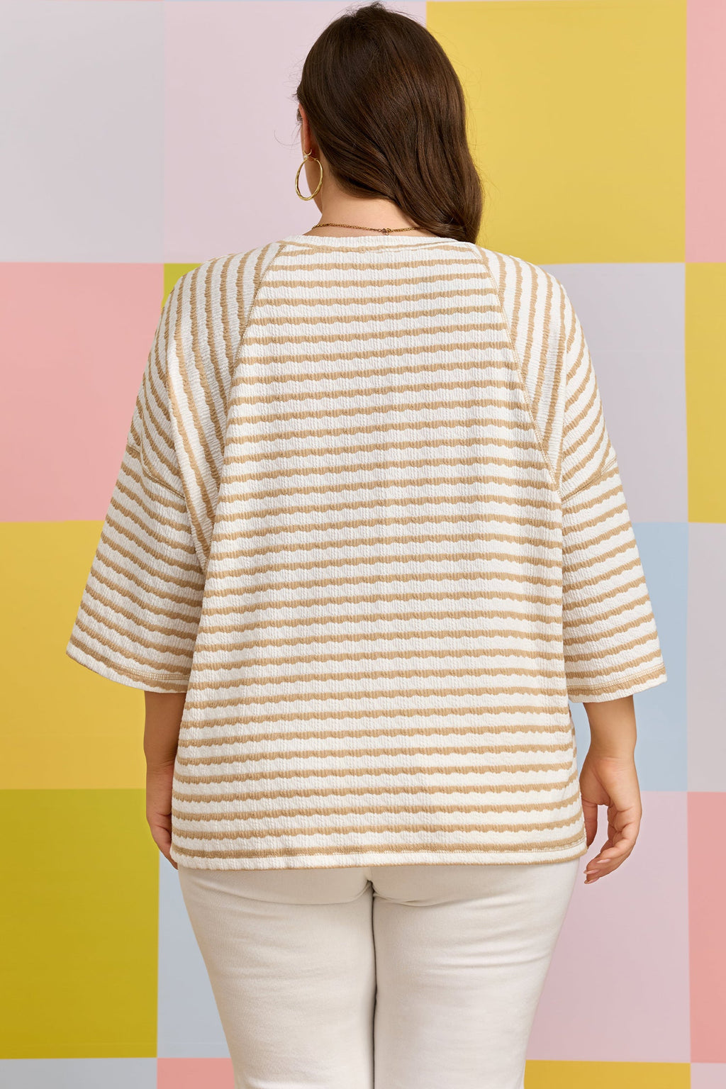 Liv Detail Half Sleeve Striped Knit Top - White & Tan