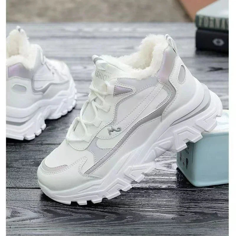 Women's Fleece Lined Chunky High Top Sneakers Cream White - Image 3
