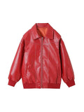 Women's Oversized Red Faux Leather Harajuku Bomber Jacket - Image 7