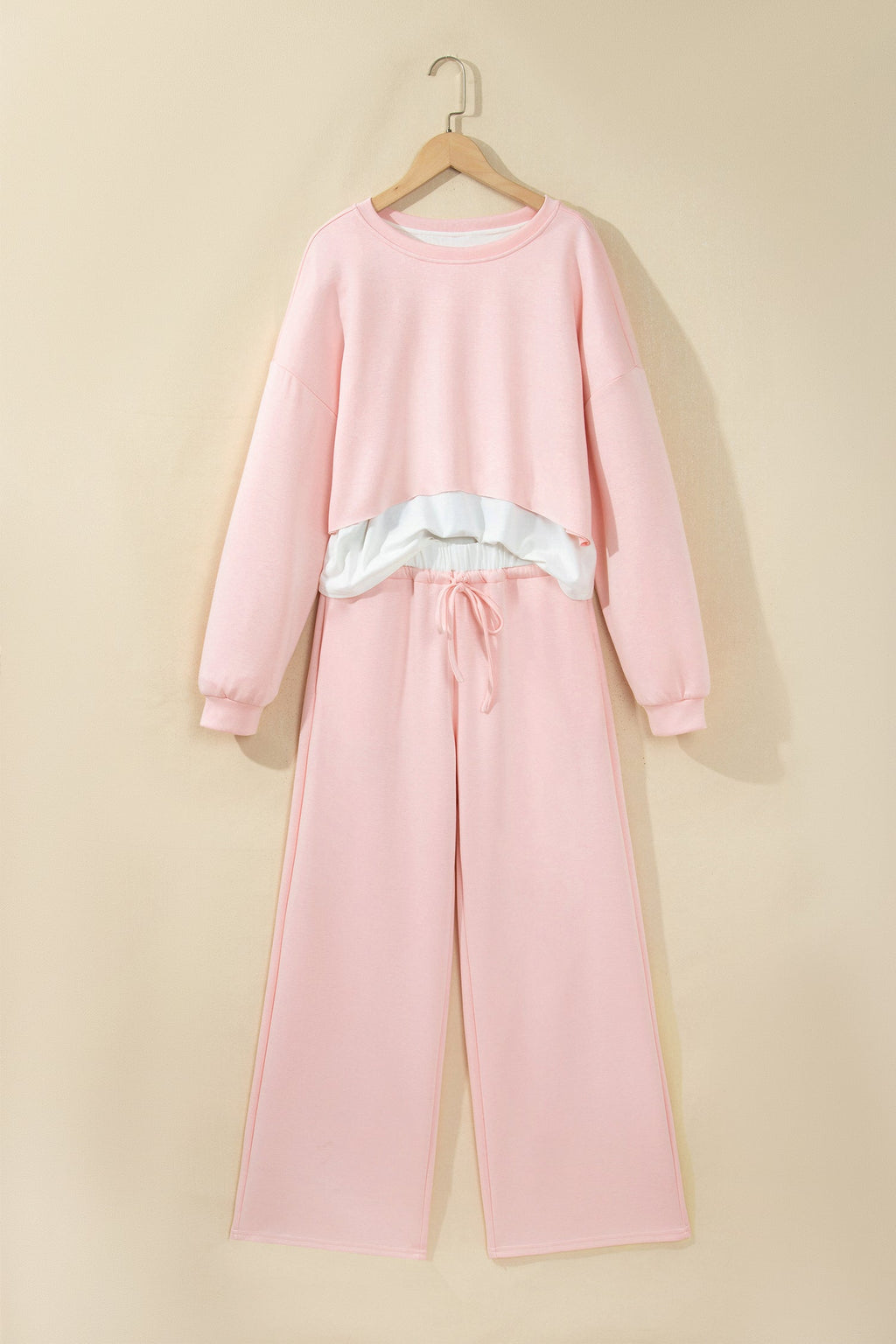 Solid Contrast Overlay Top & Drawstring Pant Set