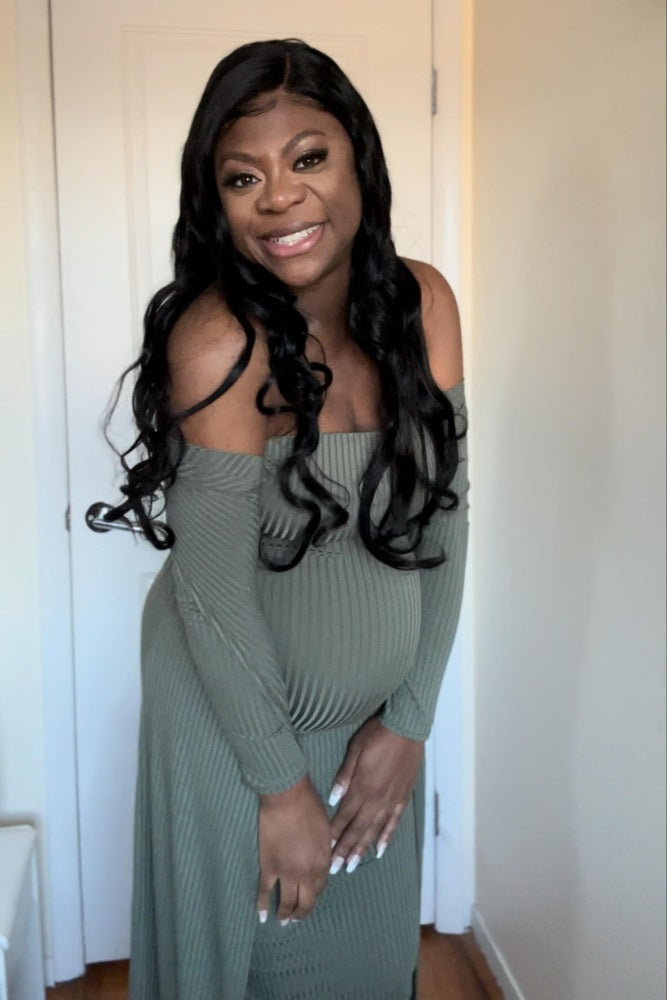 Olive Ribbed Sleeveless Dress & Cardigan Maternity Set