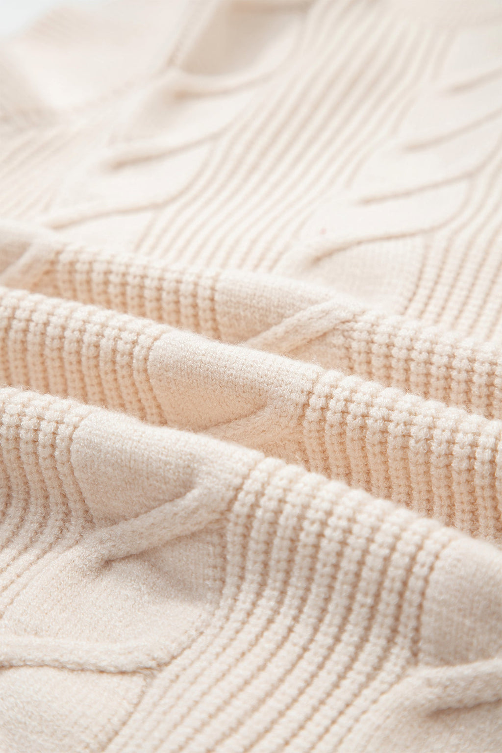 Cable Knit Turtleneck Ruffle Short Sleeve Sweater