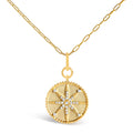 14K Yellow Gold 1/4 Cttw Diamond Compass Medallion Pendant Necklace