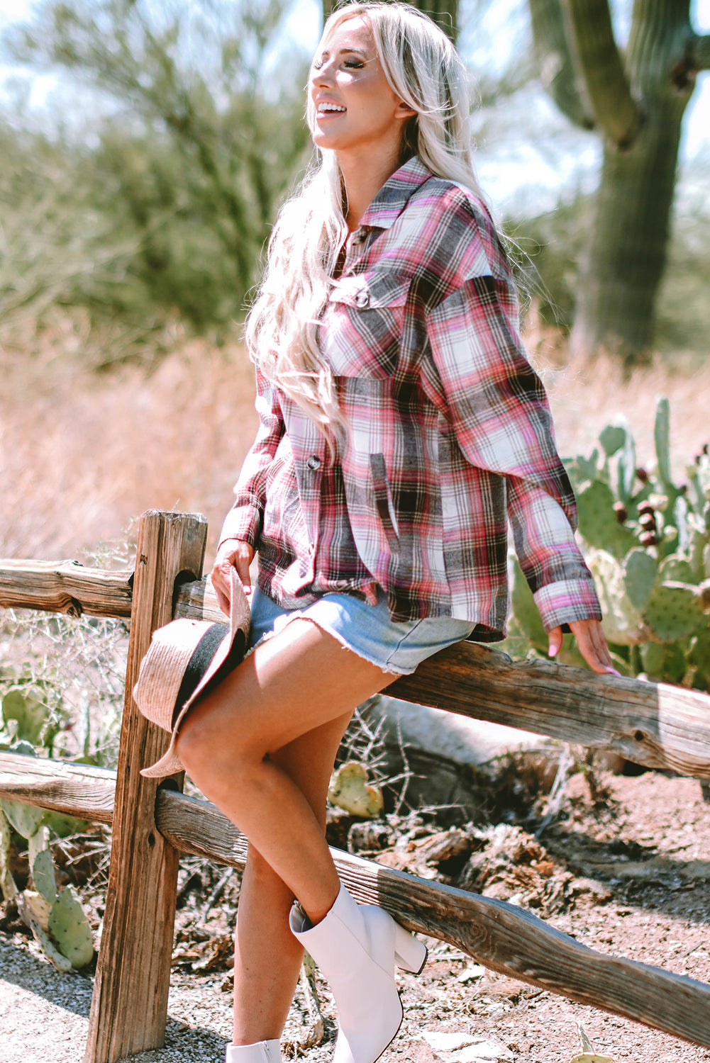 Plaid Flap Pocket Button-Up Shacket | Oversized Cotton Blend