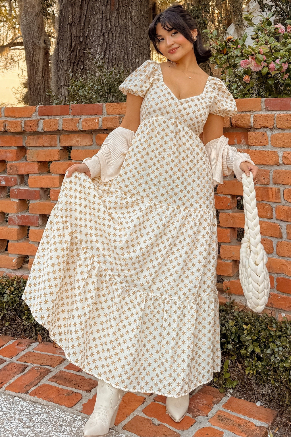 Yellow Floral Tiered Maxi Dress with Sweetheart Neckline