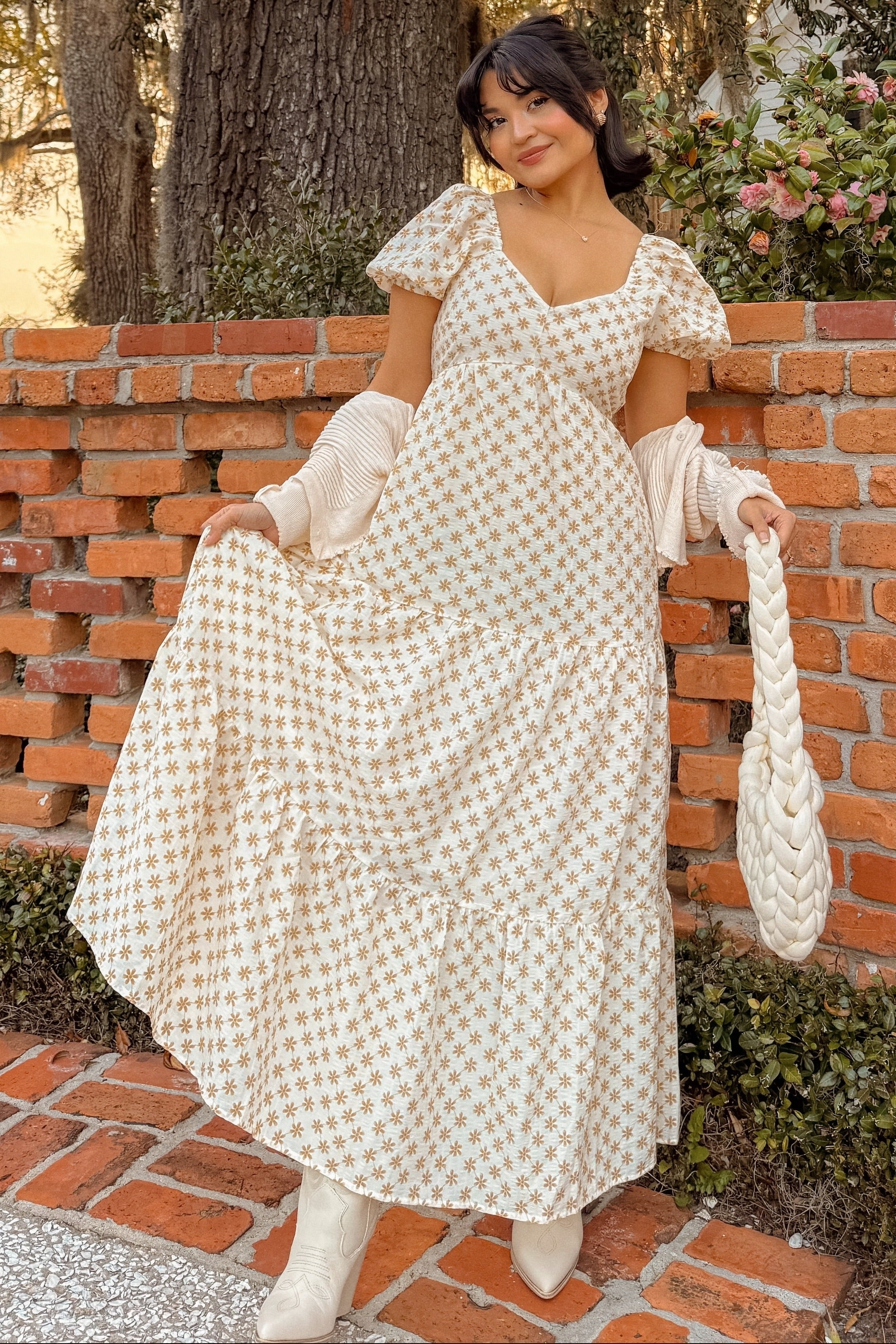 Yellow Floral Tiered Maxi Dress with Sweetheart Neckline