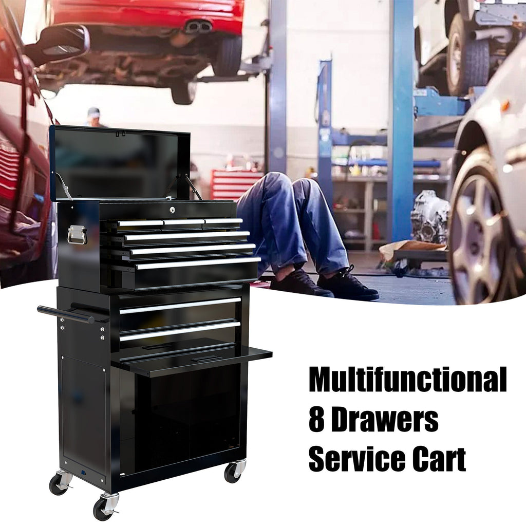 8-Drawer Industrial Rolling Tool Cabinet in Black - Storage Cart