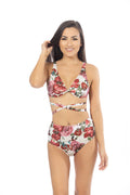 Rose Halter Wrap Top Bikini Set with High Waisted Bottoms