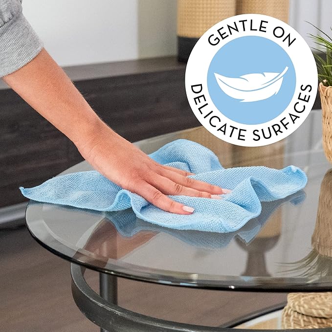 S&T INC. 100 Pack Microfiber Cleaning Cloth, Bulk Towels for Home, Reusable Microfiber Towels for Cars, Cleaning Rags, Light Blue, 11.5 Inches x 11.5 Inches, 100 Count