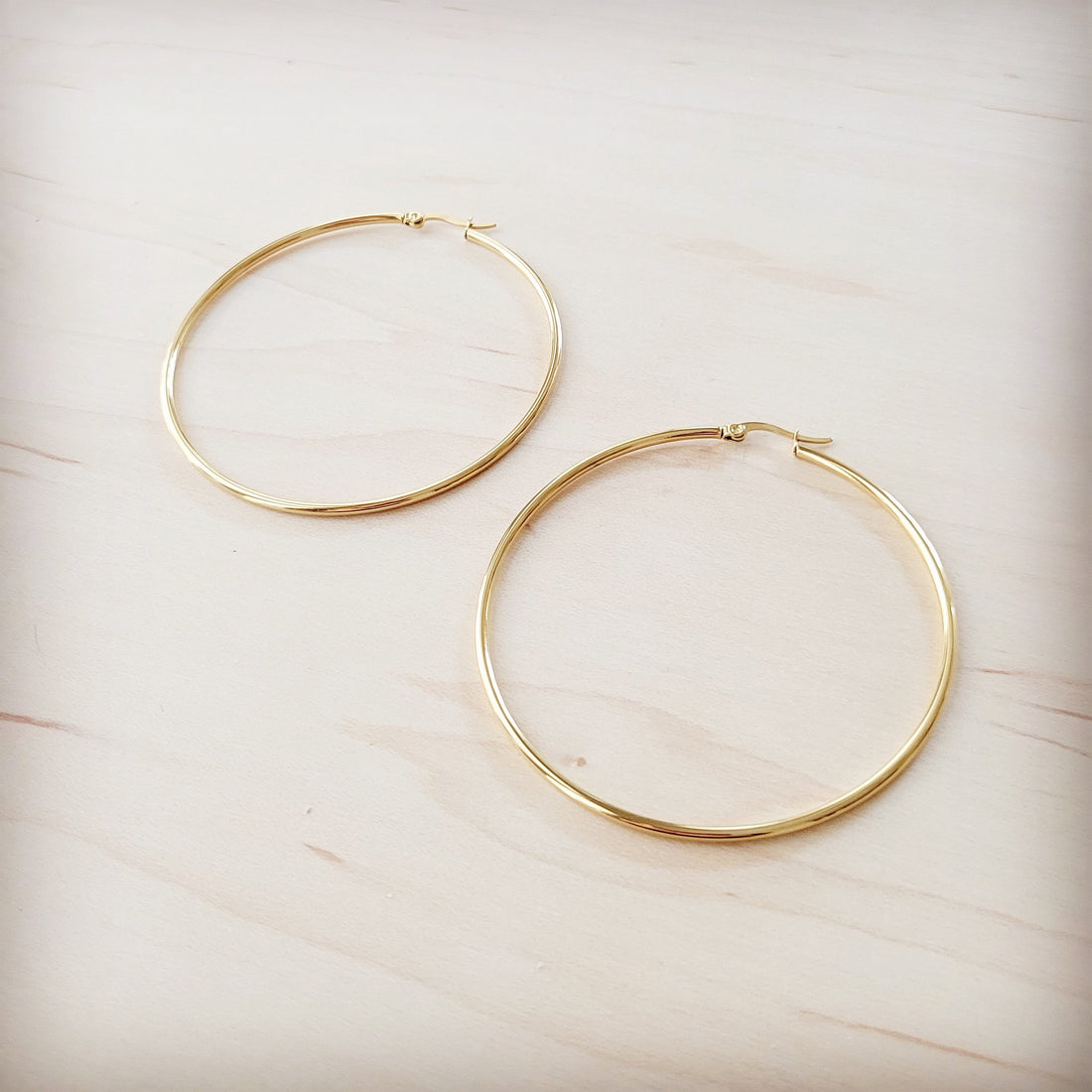 Extra Large Stainless Steel Hoop Earrings 18K Gold Plated - Image 2