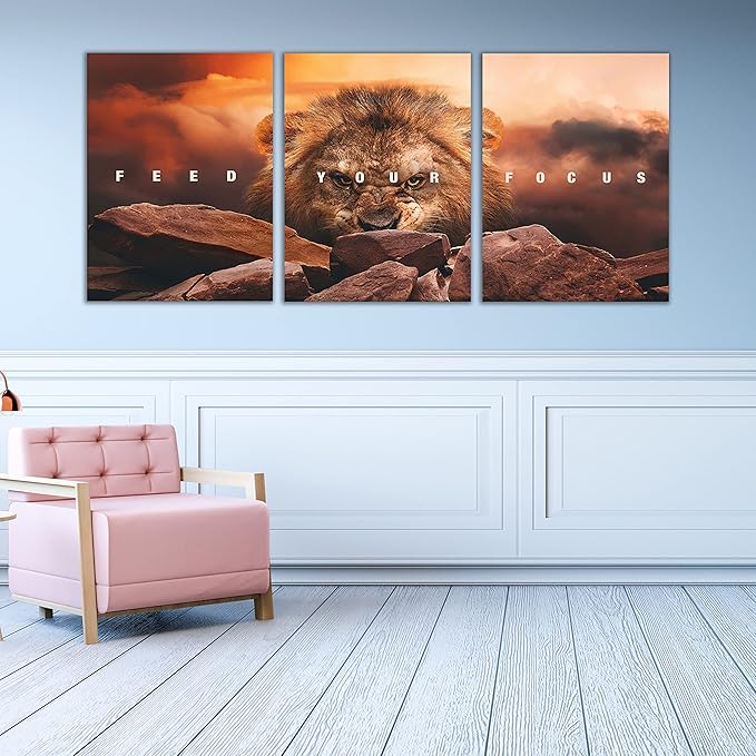 Motivational Wall Art Inspirational Wall Art 3 Pieces Canvas Poster Wall Painting Lion Artwork for Living Room Bedroom Home Decor Prints Pictures Office Wall Decor Framed Ready to Hang 36''Wx 16''H