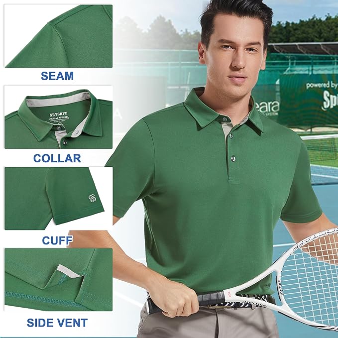 Mens Golf Shirt Short Sleeve Moisture Wicking Dry Fit Performance Solid Casual Pique Collared Golf Polo Shirts for Men