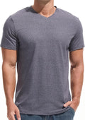Close up of a men's premium V-neck t-shirt showing the fitted fabric texture and neckline detail.