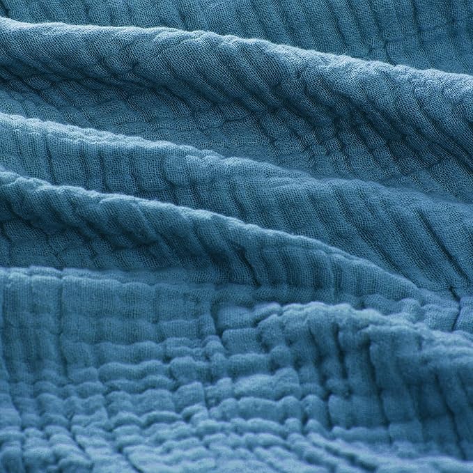 Carriediosa 100% Cotton Muslin Throw Blanket 90" X 90" Queen Size，4-Layers Summer Gauze Throws for Bed Couch，Soft Lightweight Breathable Linen Blankets Bedspread for Adults All Season，Dusty Blue