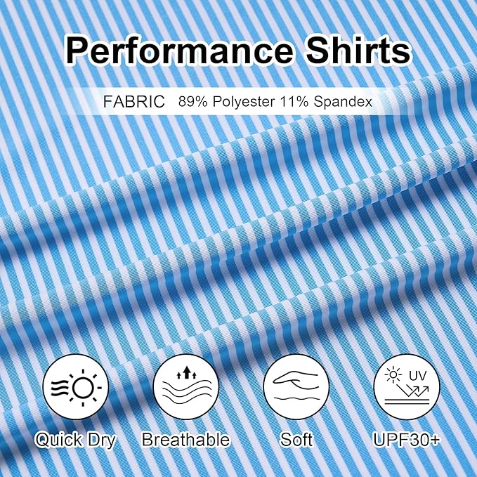 Men's Striped Golf Polo Shirt - Moisture Wicking Performance Sport