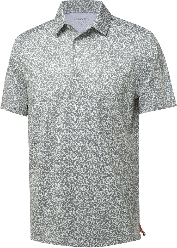 Men's striped performance golf polo shirt with moisture-wicking fabric