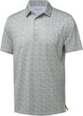 Close up of men's striped moisture-wicking golf polo with reflective sleeve cuff detail