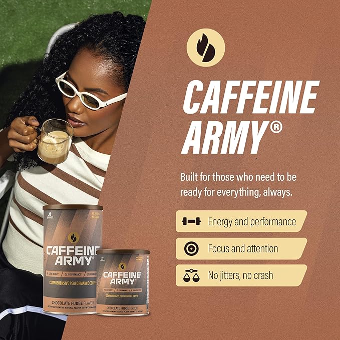 CAFFEINE ARMY Chocolate Fudge | Comprehensive Functional Coffee with MCTs, CoQ10, Collagen and Adaptogens: Clean Energy + Supports Daily Attention, No Jitters or Crash (7.8 oz 22 Servings)