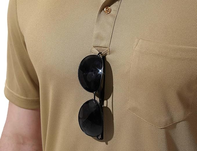 Men's Short Sleeve Quick Dry Polo Shirt with Chest Pocket for Golf