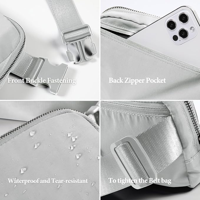 ODODOS Unisex Mini Belt Bag with Adjustable Strap Small Fanny Pack for Workout Running Traveling Hiking, Light Grey