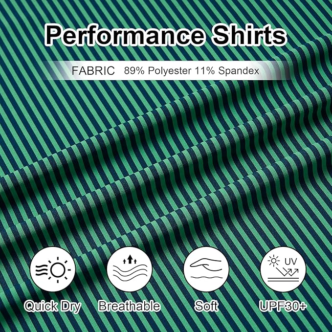 Men's Striped Golf Polo Shirt - Moisture Wicking Performance Sport