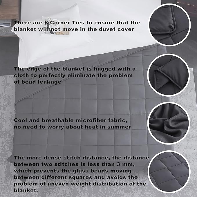 Weighted Blanket 20lbs 48"x72" Cooling Breathable Heavy Blanket Microfiber Material with Glass Beads for Adult All-Season Summer Fall Winter Soft Thick Comfort